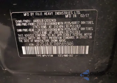 2017 Subaru Forester 2.5I Limited from USA, damaged, VIN JF2SJAJC7HH565946